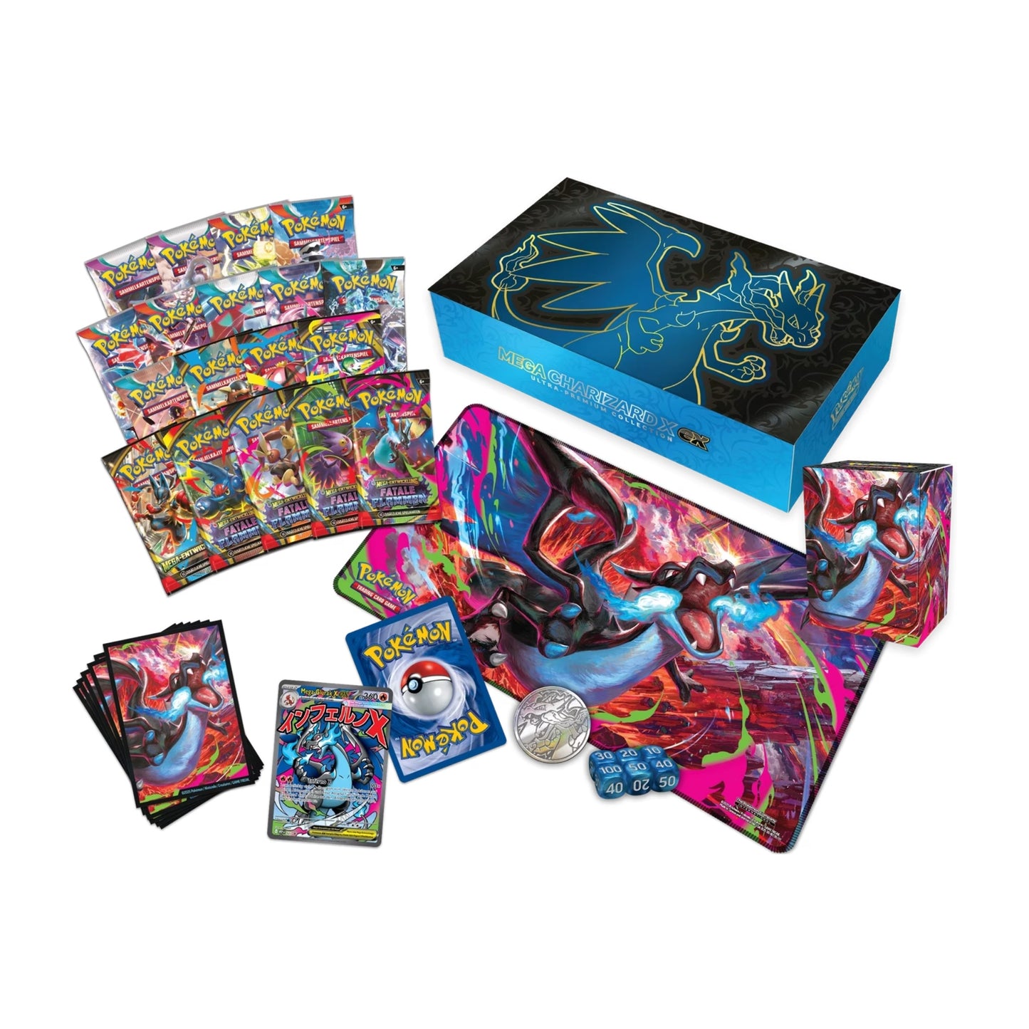 Pokémon Mega Entwicklung Fatale Flammen Ultra Premium Collection (Deutsch) –Boosterpacks, Promokarten und Zubehör im Überblick