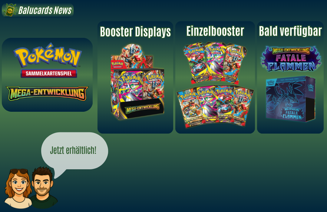 Pokémon Mega-Entwicklung News – Booster Displays, Einzelbooster und Fatale Flammen jetzt bei Balucards
