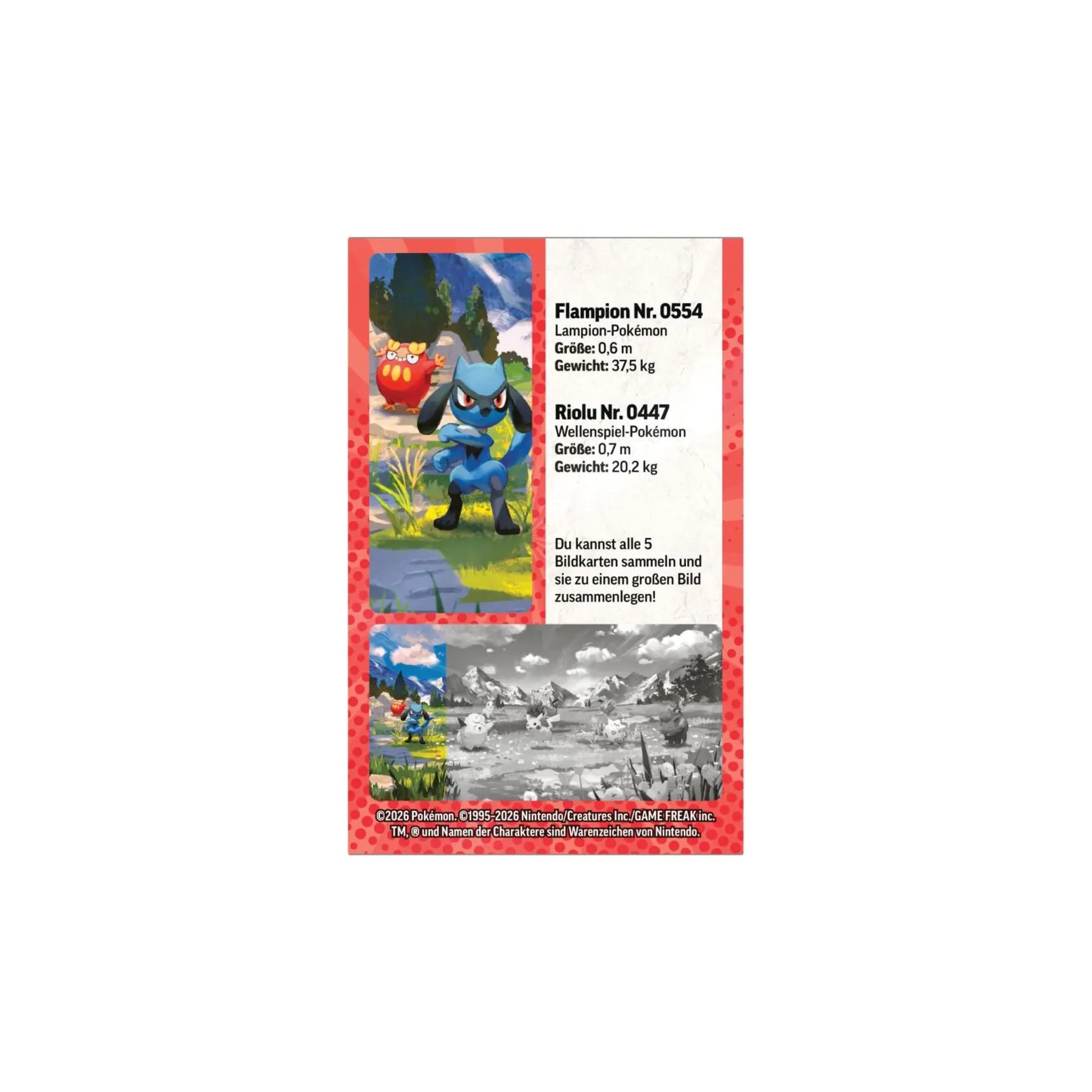 Pokémon Mega-Entwicklung Erhabene Helden Mini Tin Deutsch - Bildkarte Rückseite mit Flampion und Riolu