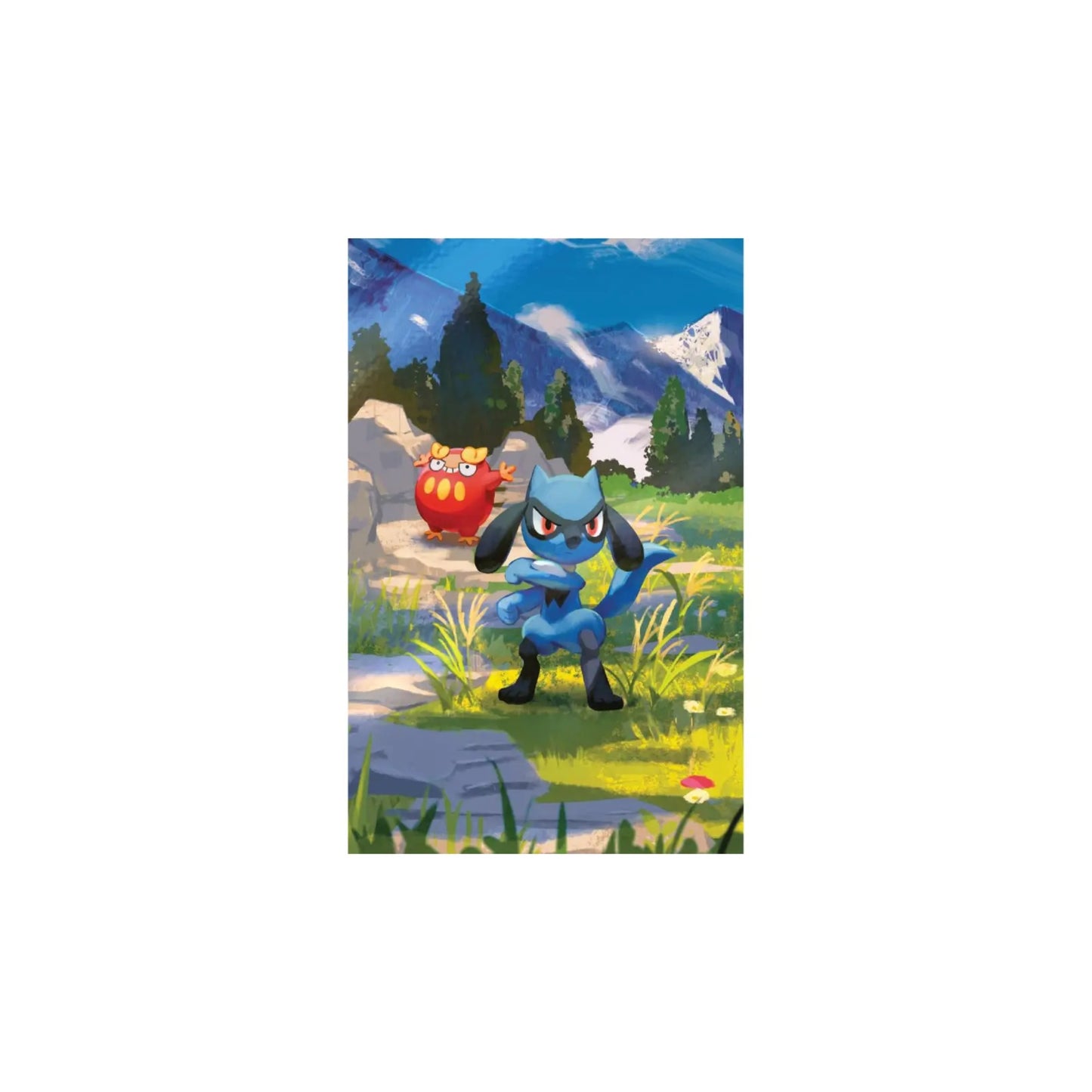 Pokémon Mega-Entwicklung Erhabene Helden Mini Tin Deutsch - Bildkarte Vorderseite mit Riolu und Flampion
