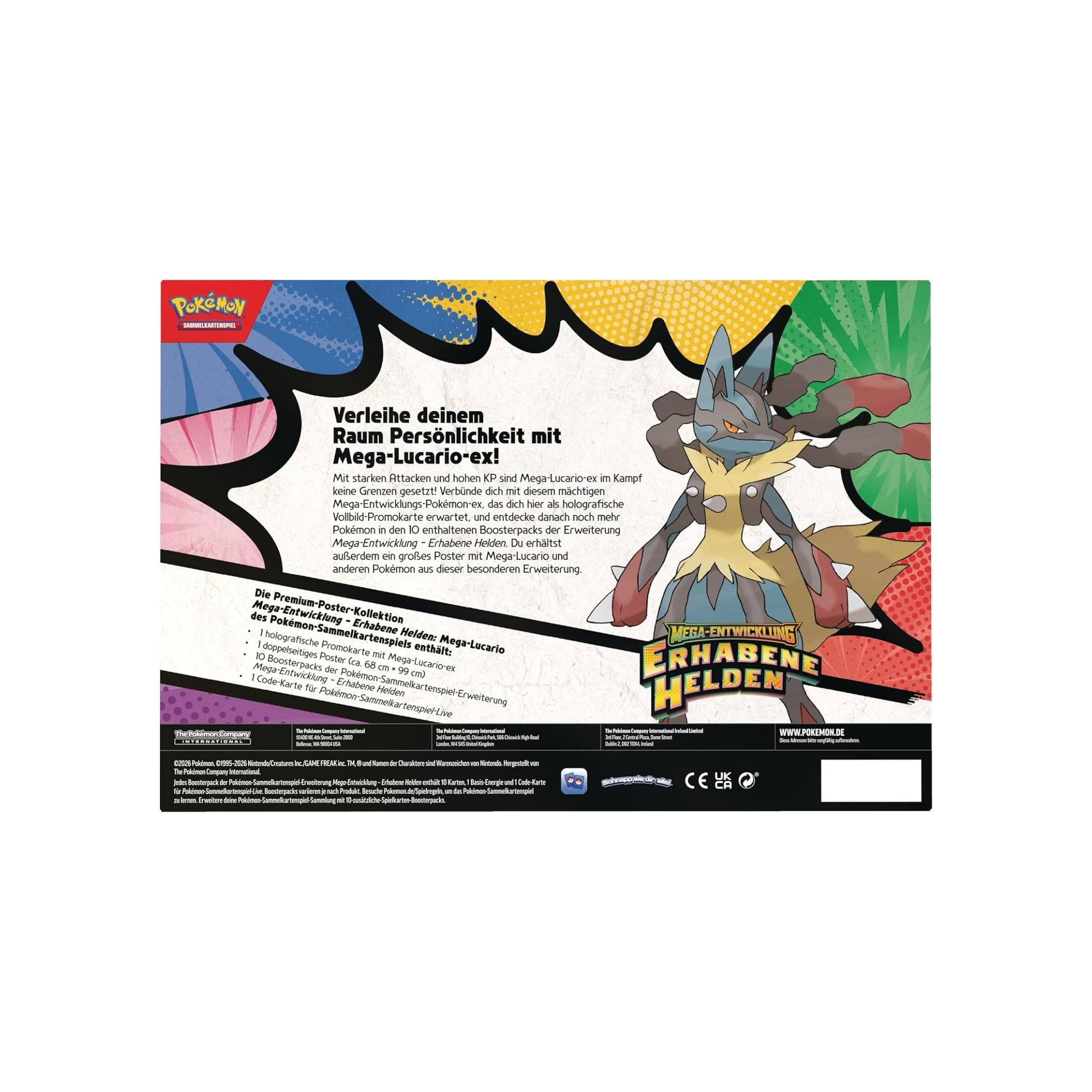 Pokémon Erhabene Helden Premium-Poster-Kollektion Mega-Lucario Deutsch - Verpackung Rückseite mit Produktdetails
