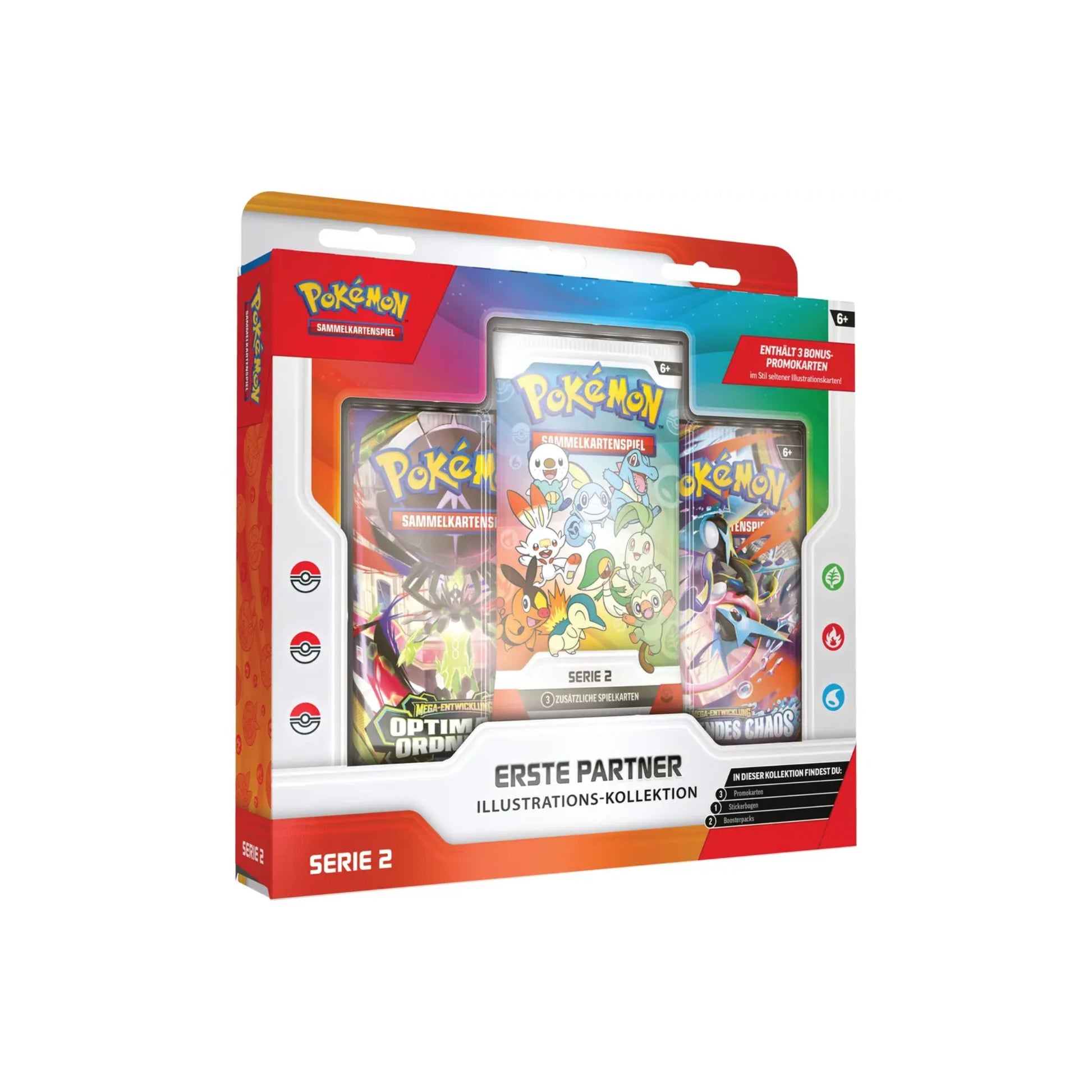 Pokémon Erste Partner Kollektion Serie 2 Deutsch - Box Seitenansicht mit Promo-Einzelbooster