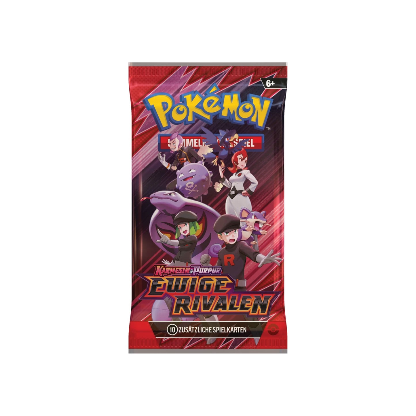 Pokémon TCG Ewige Rivalen Einzelbooster – Team-Rocket-Rüpel mit Smogmog, Arbok und Rattfratz Artwork (Deutsch) – Versiegeltes Boosterpack mit 10 Karten.