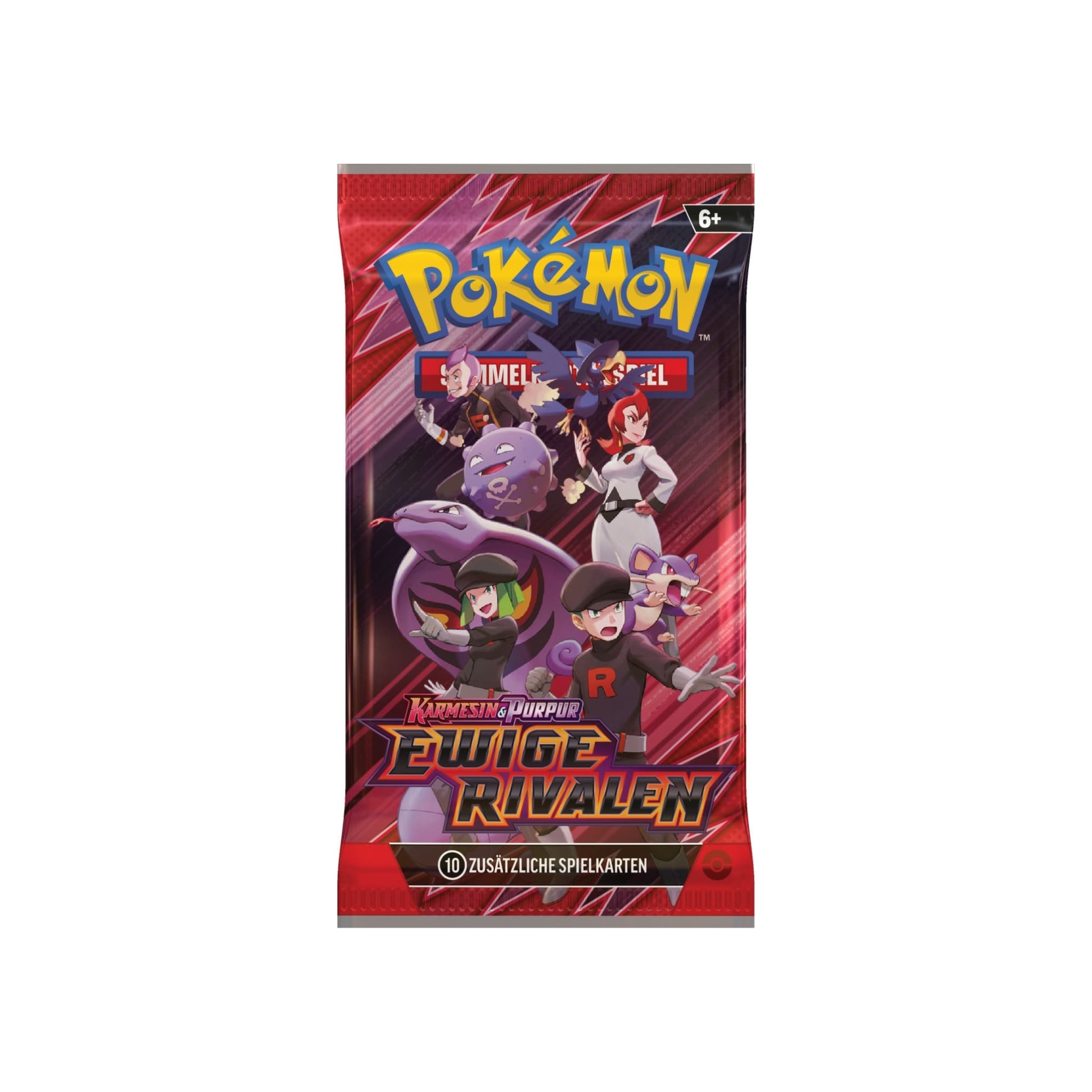 Pokémon TCG Ewige Rivalen Einzelbooster – Team-Rocket-Rüpel mit Smogmog, Arbok und Rattfratz Artwork (Deutsch) – Versiegeltes Boosterpack mit 10 Karten.