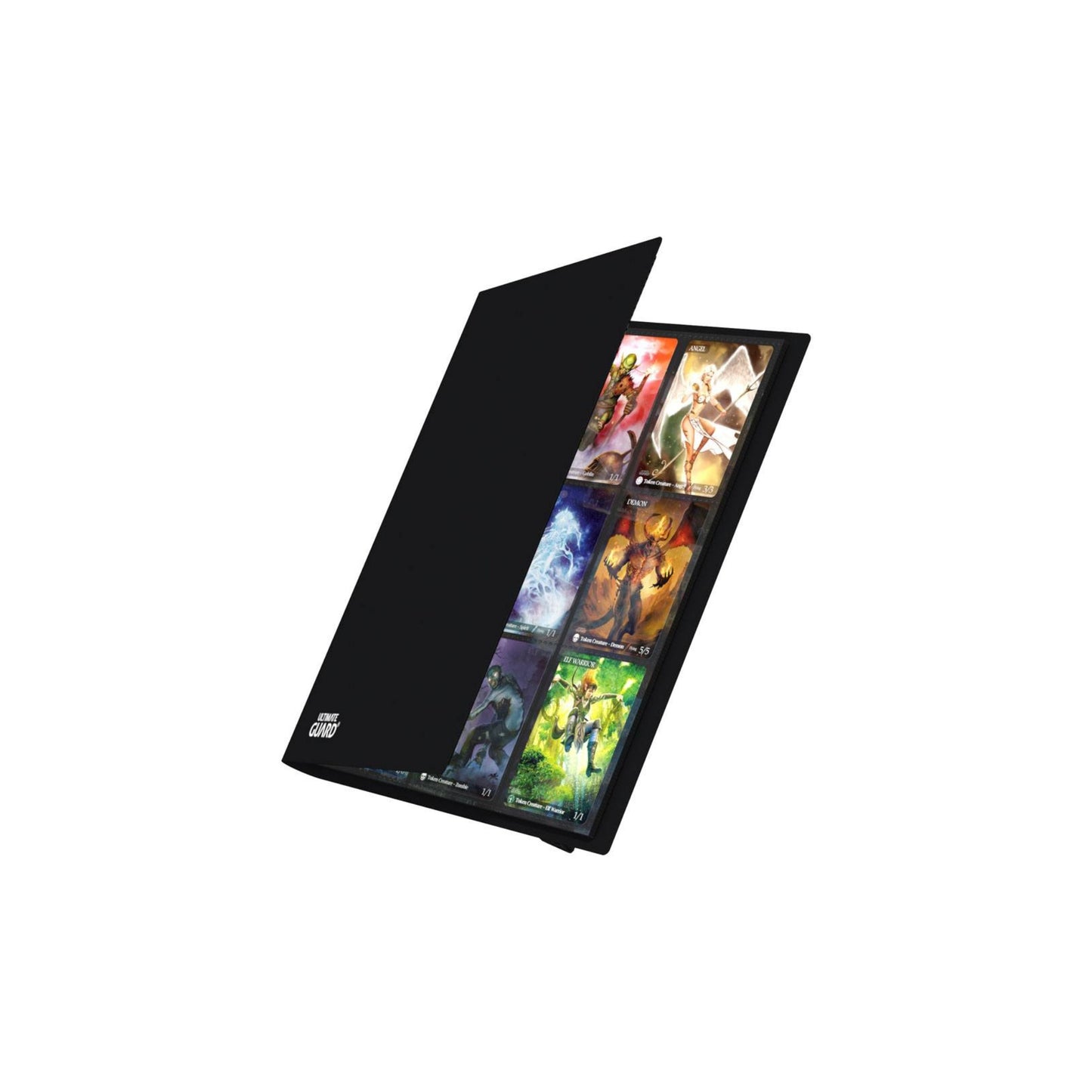 Ultimate Guard Flexxfolio 360 18 Pocket  Sammelkarten Binder Schwarz –  halb geöffnet mit sichtbaren Kartenfächern