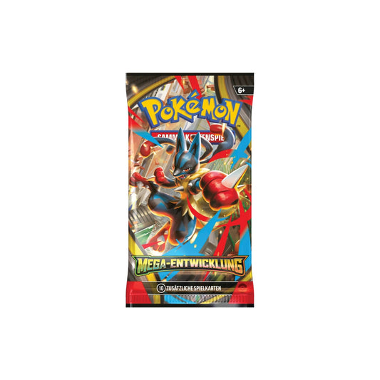 Pokémon TCG Mega-Entwicklung Einzelbooster – Mega-Lucario Artwork (Deutsch) – Original Pokémon Booster mit 10 zusätzlichen Karten.