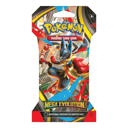 Pokémon TCG Mega-Entwicklung Sleeved Booster – Mega-Lucario Artwork (Deutsch) – Original Pokémon Sammelkarten-Booster in Pappverpackung.
