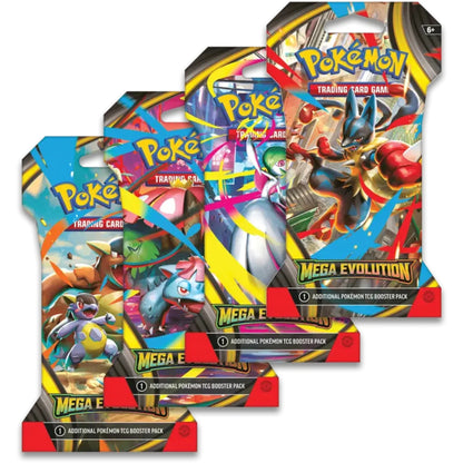 Pokémon TCG Mega-Entwicklung Sleeved Booster Set – Alle 4 Artworks (Deutsch) – Kangama, Bisaflor, Lucario, Guardevoir – versiegelt und original.