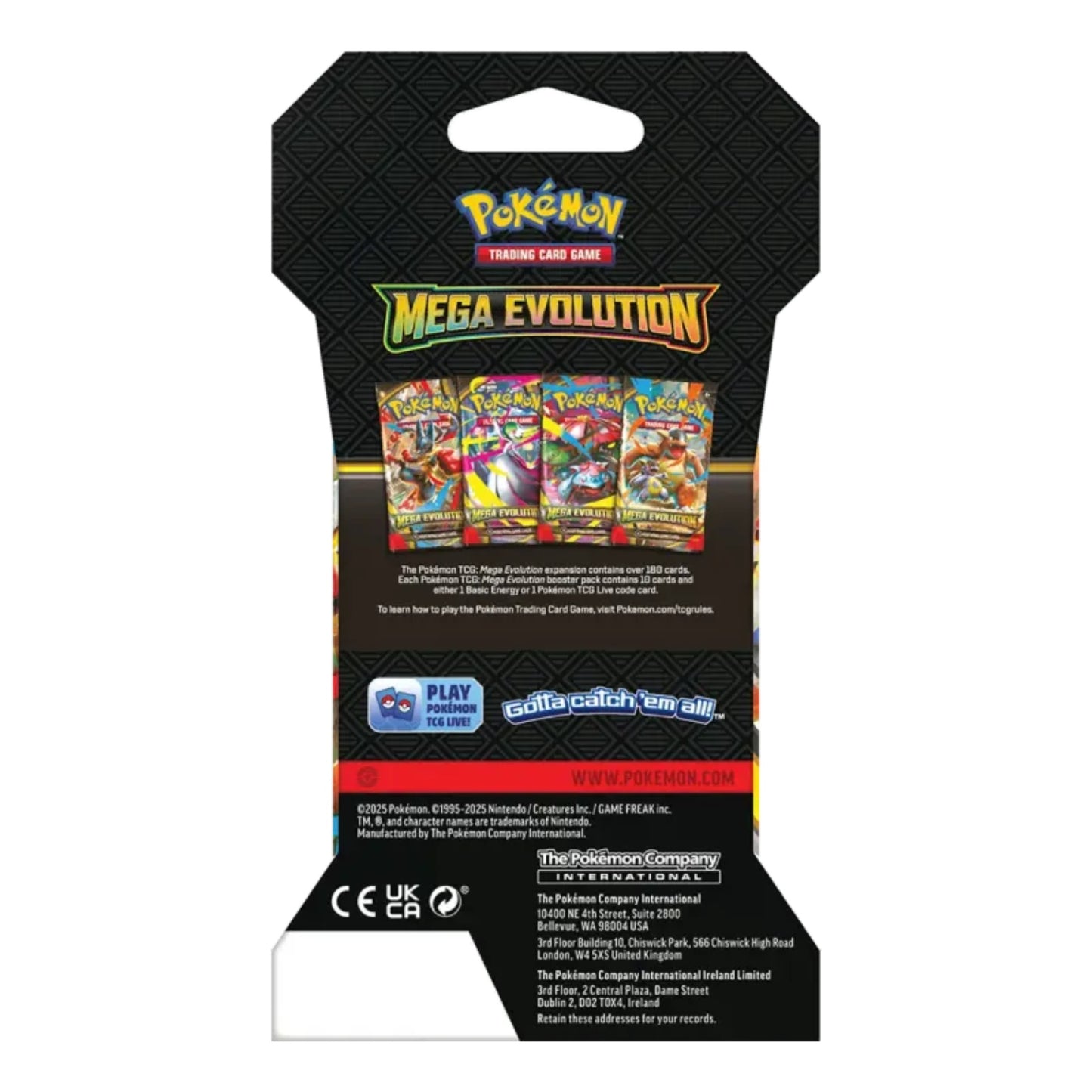 Pokémon TCG Mega-Entwicklung Sleeved Booster Rückseite – Verpackungsrückseite mit offiziellen Produktinformationen (Deutsch).