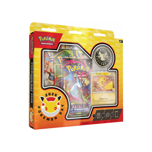 Pokémon Day 2026 Kollektion Deutsch - Schrägansicht der Verpackung von links mit seitlichem Aufdruck