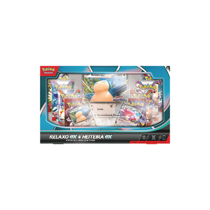 Pokémon Relaxo-ex & Heiteira-ex Spezial-Kollektion Deutsch - Vorderansicht mit Relaxo-ex und Heiteira-ex Promokarten