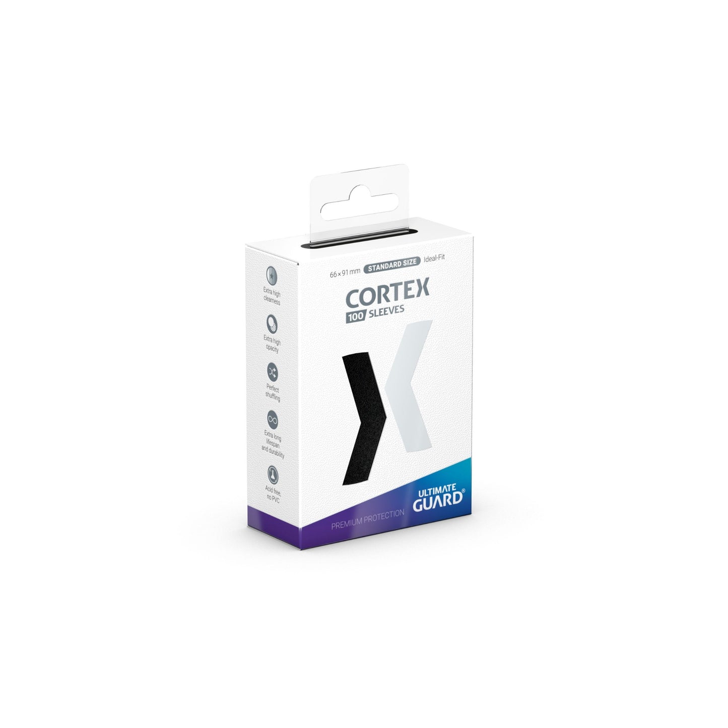 Ultimate Guard Cortex Sleeves Schwarz Standard Size – Kartenhüllen 100 Stück – Vorderseite der Verpackung