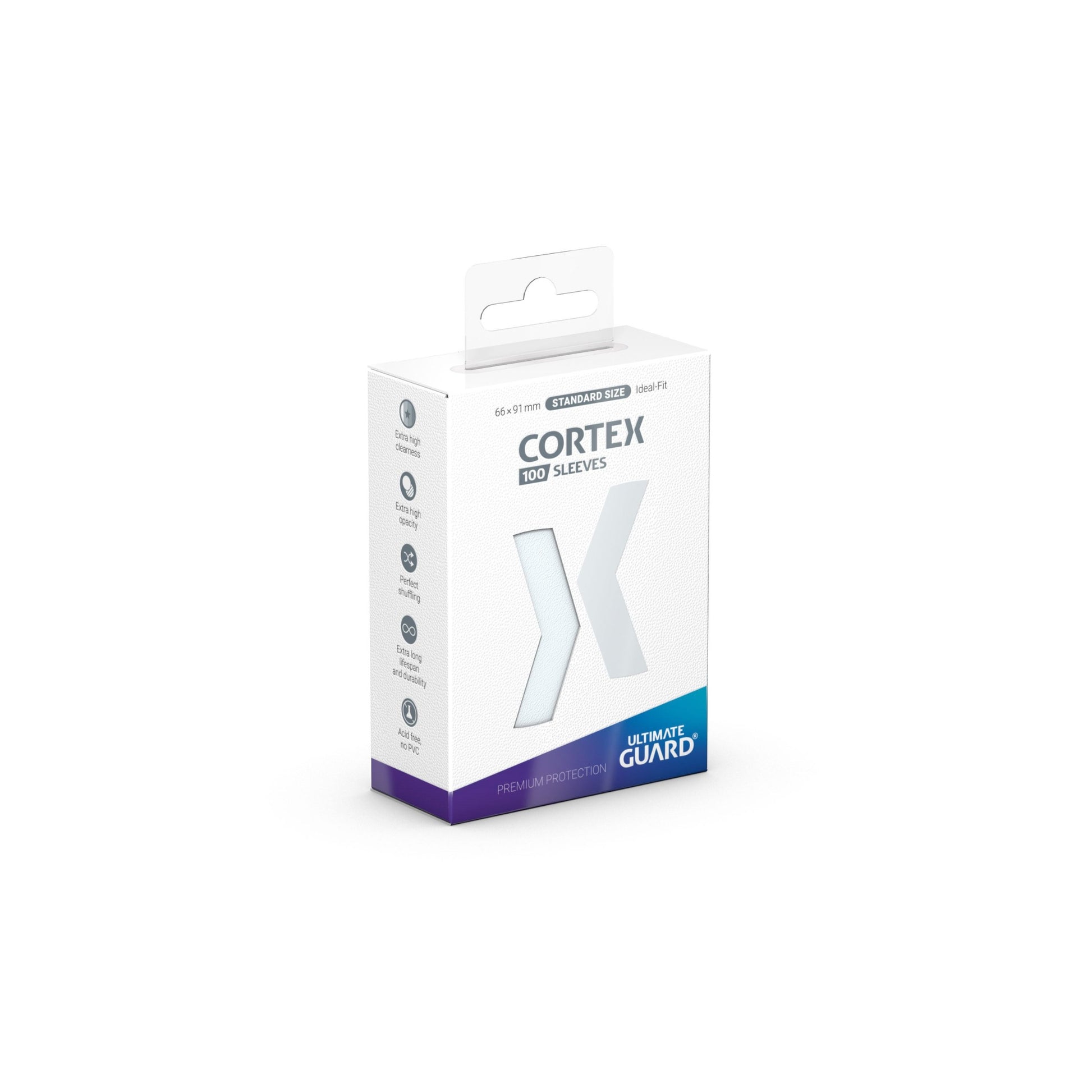 Ultimate Guard Cortex Sleeves Transparent Standard Size – Kartenhüllen 100 Stück – Vorderseite der Verpackung