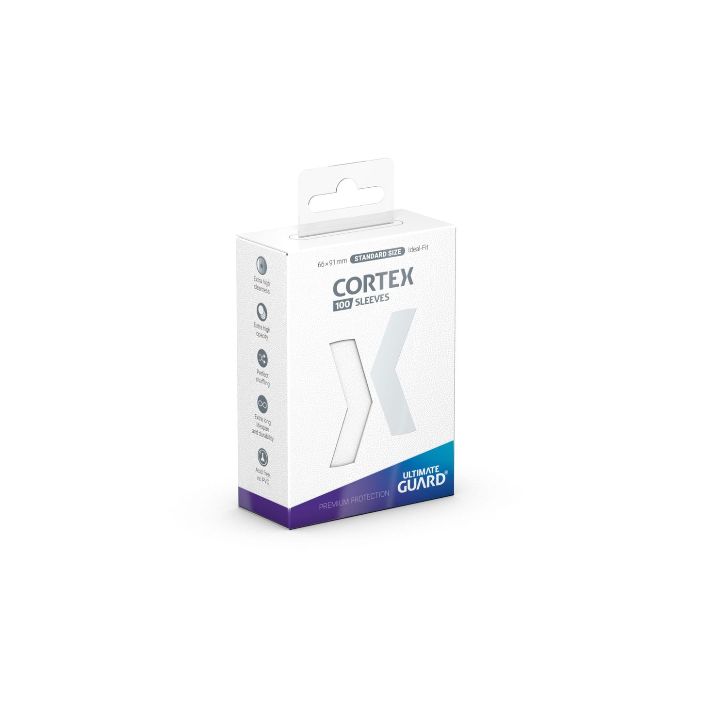Ultimate Guard Cortex Sleeves Weiß Standard Size – Kartenhüllen 100 Stück – Vorderseite der Verpackung