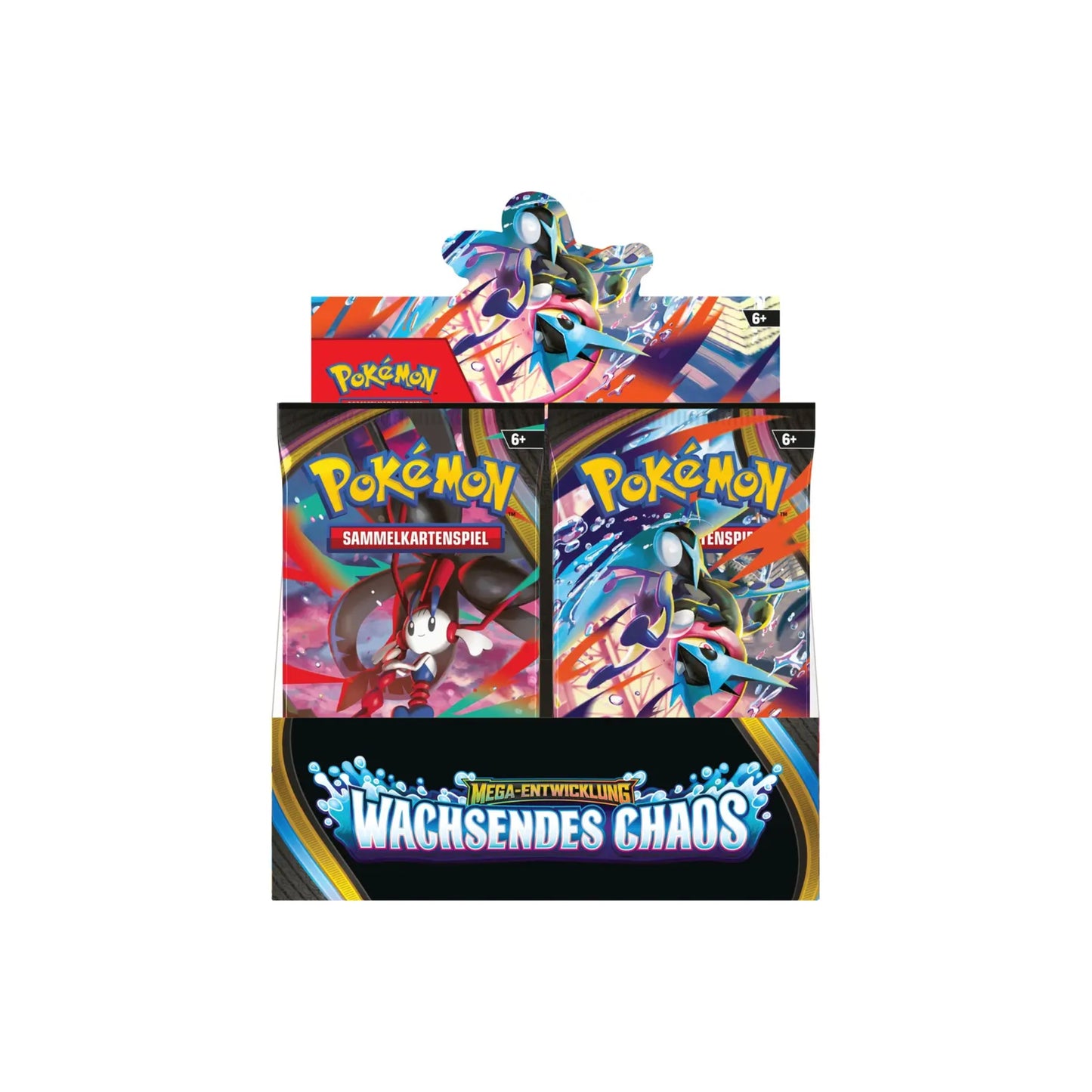 Pokémon Mega-Entwicklung Wachsendes Chaos Display mit 36 Boostern - deutsches neu versiegeltes Pokémon Booster-Display Vorderansicht