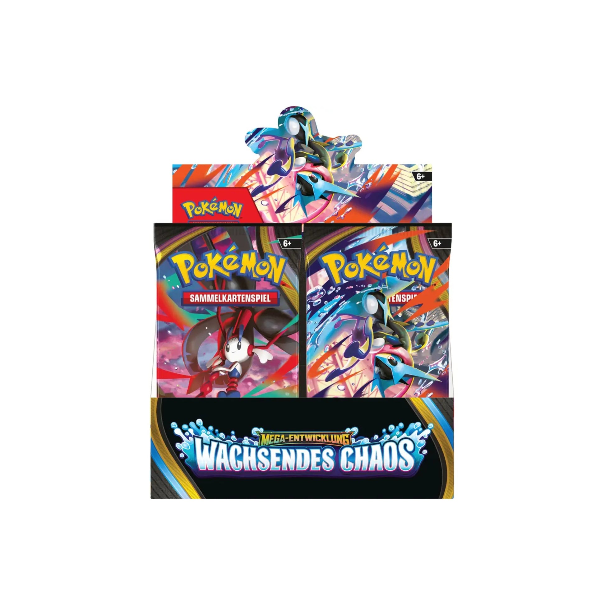 Pokémon Mega-Entwicklung Wachsendes Chaos Display mit 36 Boostern - deutsches neu versiegeltes Pokémon Booster-Display Vorderansicht