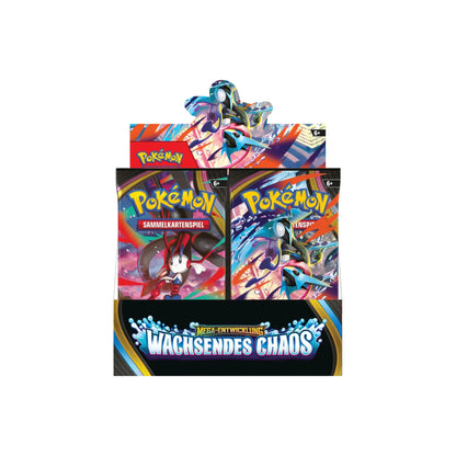 Pokémon Mega-Entwicklung Wachsendes Chaos Display mit 36 Boostern - deutsches neu versiegeltes Pokémon Booster-Display Vorderansicht